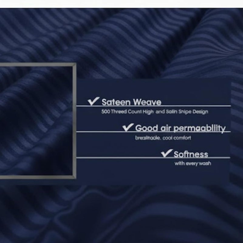 BEDDING ZONE Multi-Colored Luxury Stripe Duvet Cover - Zipper Closure Navy  Double (200X200) - Image 3